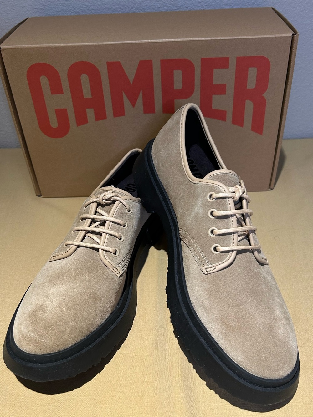 Camper Men’s Beige Suede Derby with Black Sole